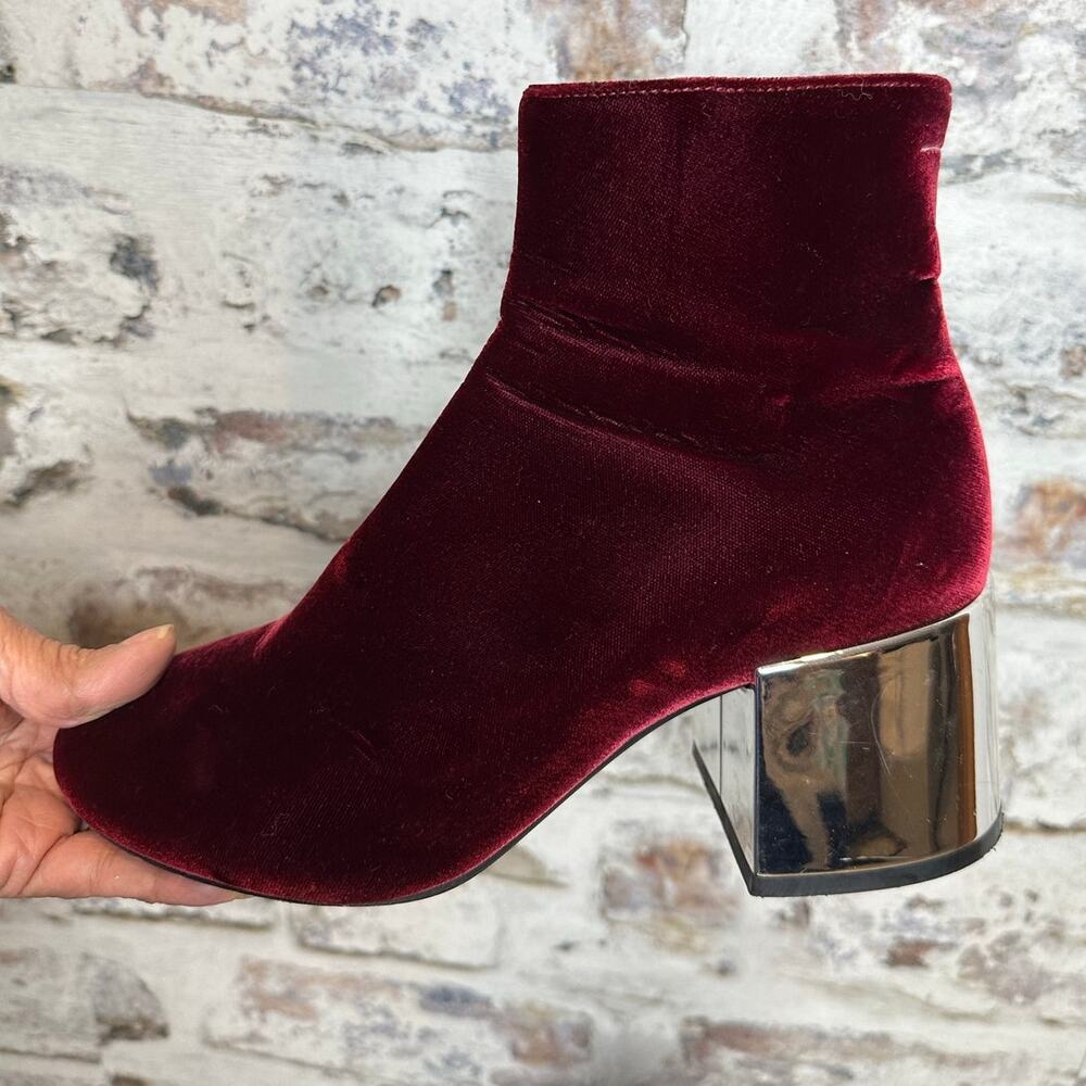 MM6 Maison Margiela burgundy velvet booties silver metallic block heel size 36